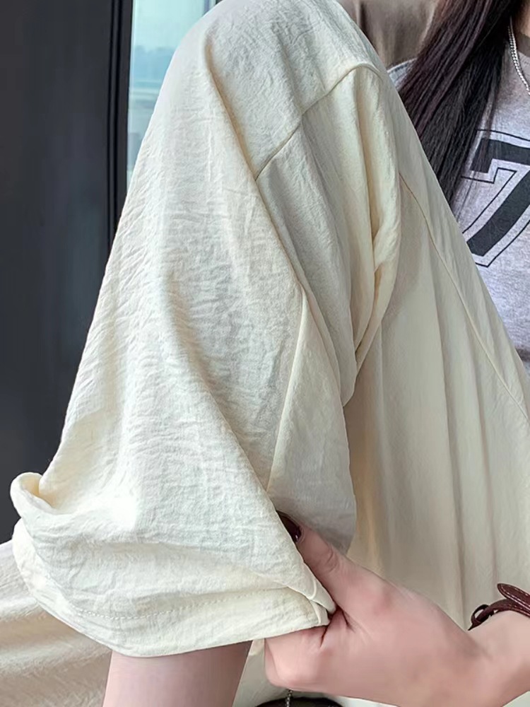 宽松褶肌理感天丝阔腿裤女山本裤夏天遛弯抖抖裤休闲日系慵懒风详情10