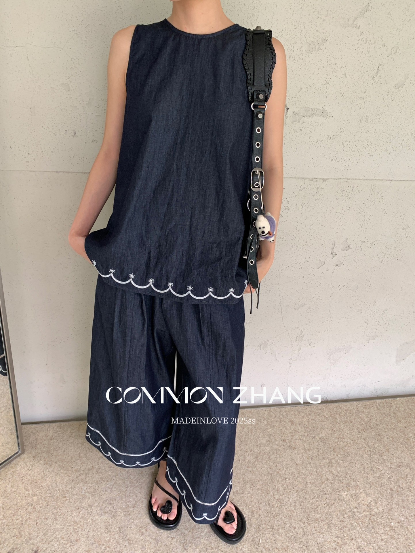 CZ ZHANG Summer Korean-style casual, laid-back, loose, versatile, embroidered textured round-neck denim vest for women, B24179 pic 20