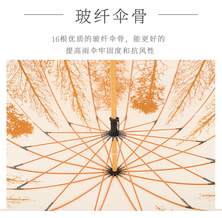Retro 16-bone straight handle wooden umbrella, Chinese style wooden stick, double-person sun umbrella for both weather and rain, wholesale of umbrellas pic 7