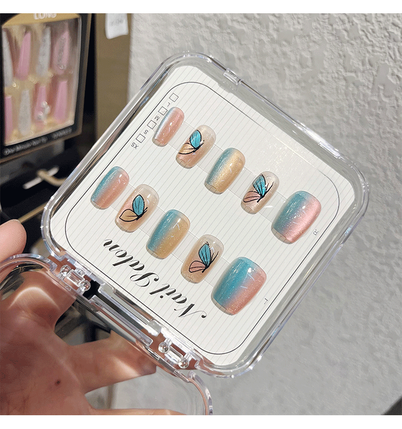 Cat-eye wearable nail, detachable nail plates, nail plates, rainbow cat-eye butterfly, French nail patches, ballet nail plates pic 2