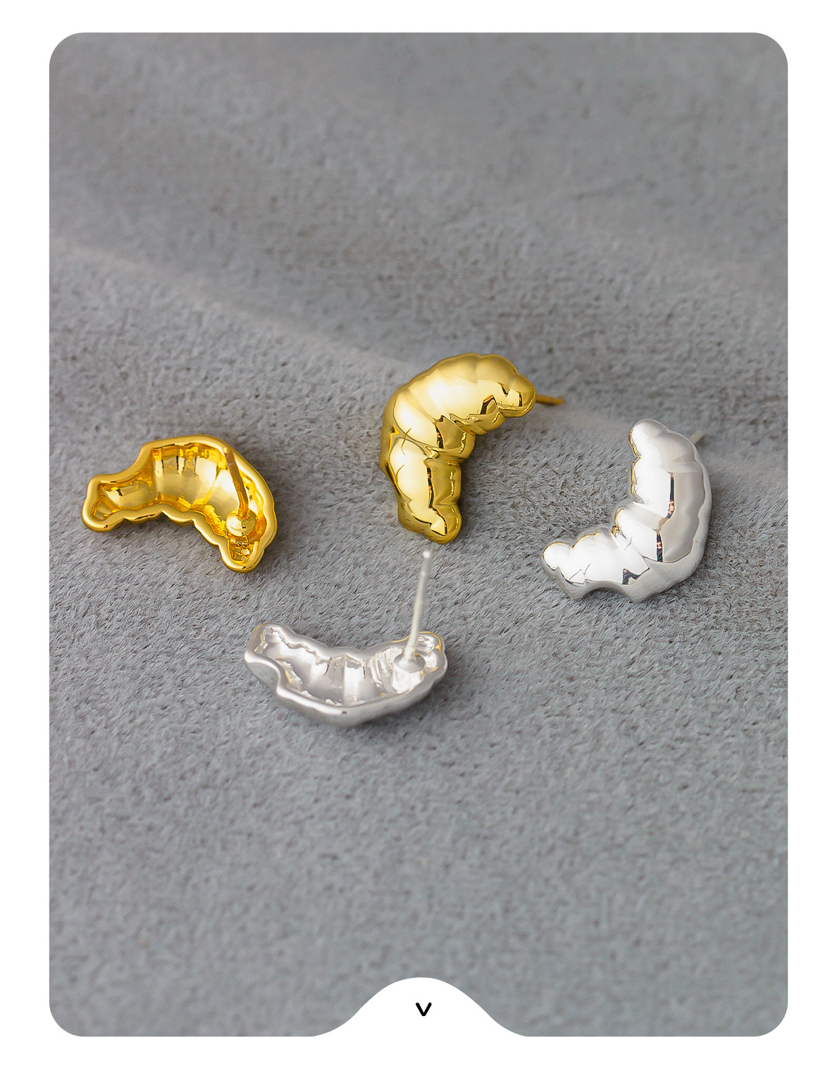 秋冬新款法式牛角包耳钉 简约气质独特个性冷淡风休闲小可颂耳钉详情11