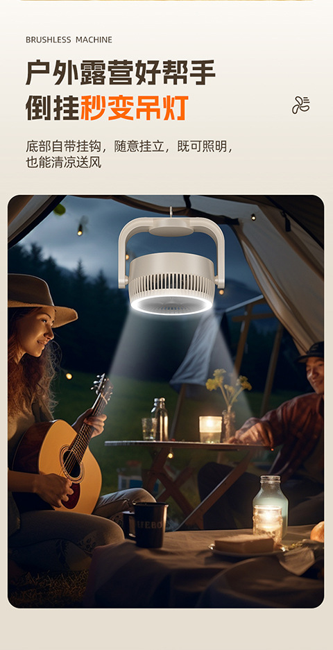 Cross-border new model light circulation fan for camping, office, student dormitory charging, night light fan M141 pic 2