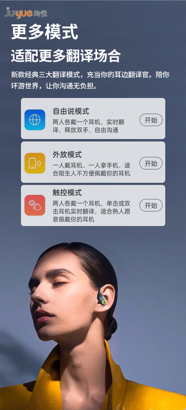 Wireless Bluetooth translation headphones, simultaneous translation in multiple languages, real-time translation, overseas travel video call translator factory wholesale price pic 5