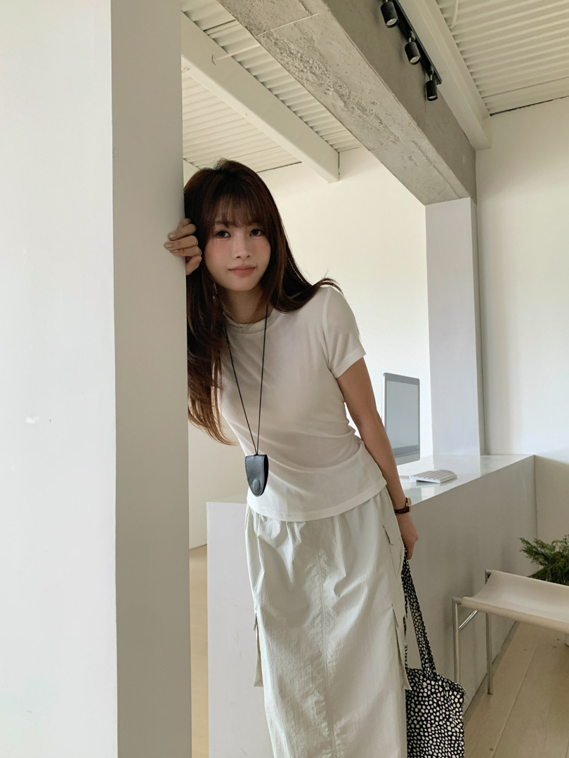 GAGD Tencel wool shoulder short-sleeved T-shirt for women, Millennium, sweet and cool, waist-tightening sport short-sleeved T-shirt top for spring pic 24