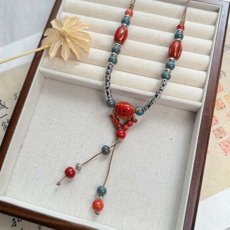 文创景德镇陶瓷项链蝴蝶跨境饰品批发国风文艺新中式手工编织项饰详情14