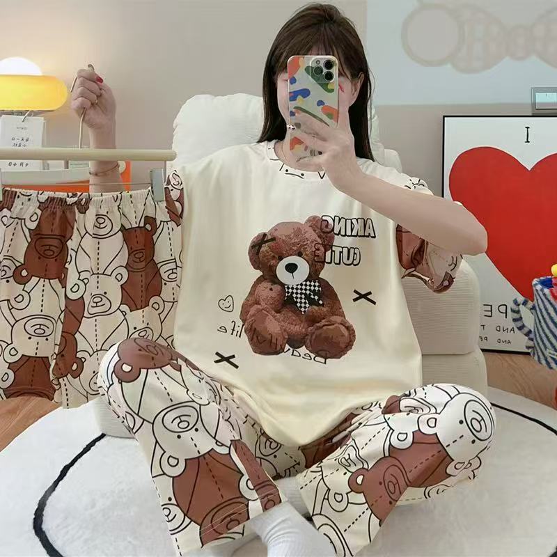 pajamas外贸工厂批发卡通夏季睡衣女短袖大码长裤三件套家居套装详情37