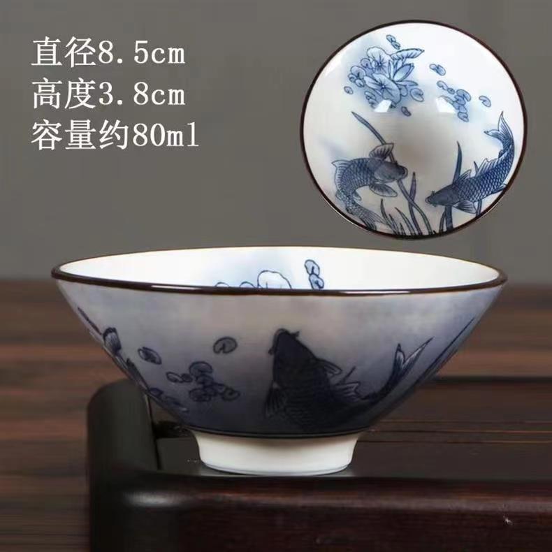 复古青花瓷家用主人杯斗笠杯陶瓷小茶杯茶盏套装中式手绘陶瓷单杯详情15