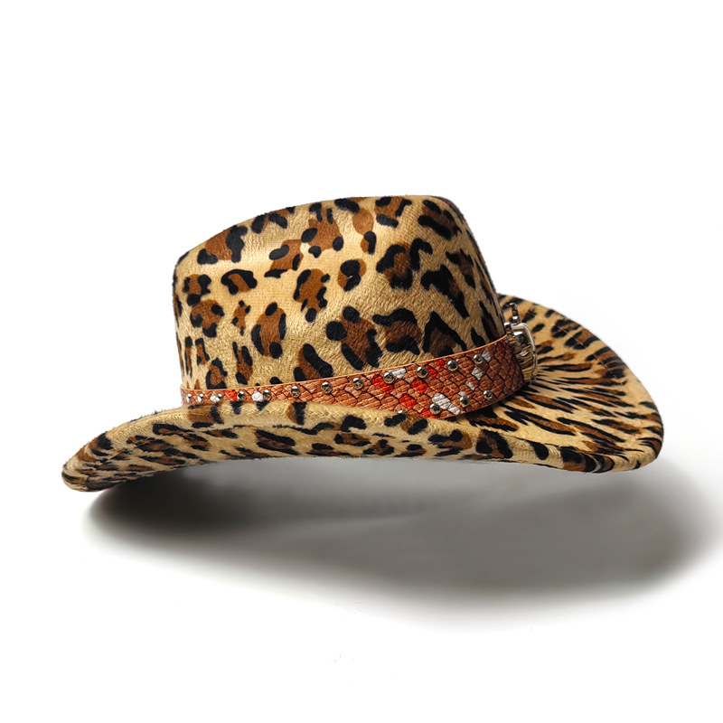 跨境豹纹毛毡帽男女百搭英伦复古秋冬毛呢爵士帽欧美街头时尚礼帽详情3