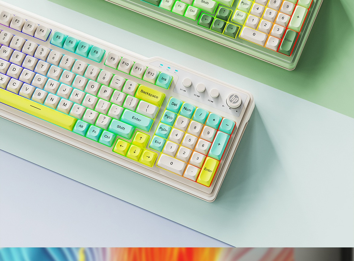 惠普K360有线键盘办公游戏家用99键便携机械手感高颜值拼色 跨境详情8