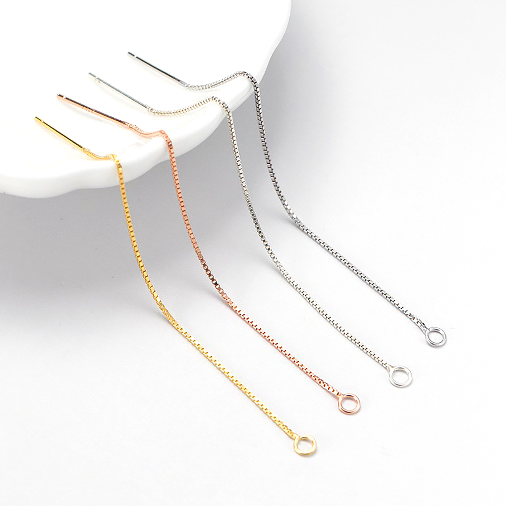 14K copper-plated real gold color-preserving box chain earring wire earrings chain earpins welded flat chain earrings accessories pic 1