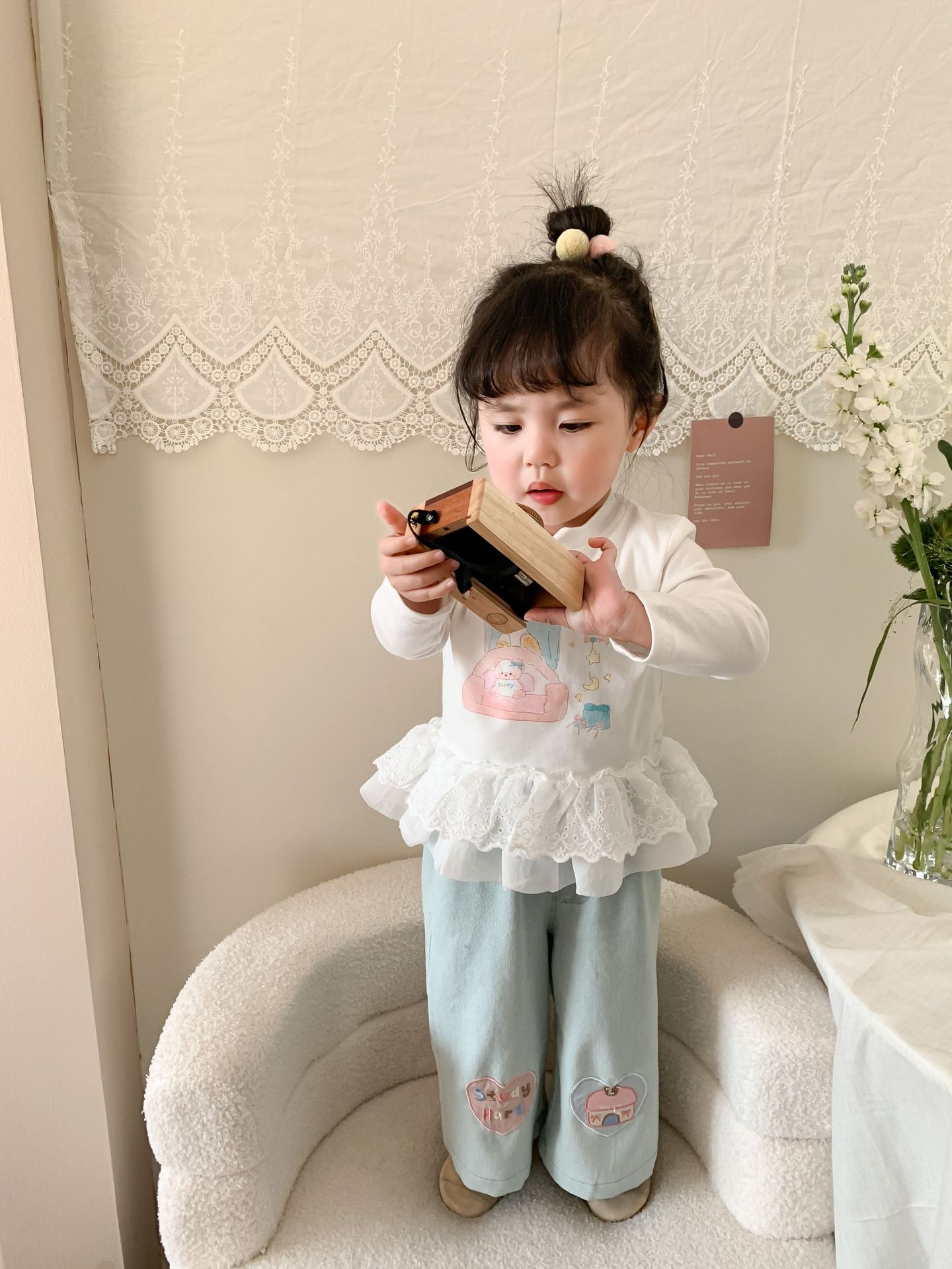 Caña pear niño niña traje primavera 2026 nuevo estilo niños korean manga larga camiseta jeans mujer bebé ropa pic 18