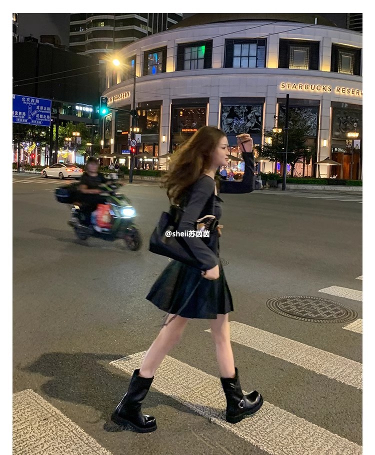 sheii苏茵茵同款！沙丘~超软糯厚底机车扣带短靴女马丁靴堆堆靴详情31