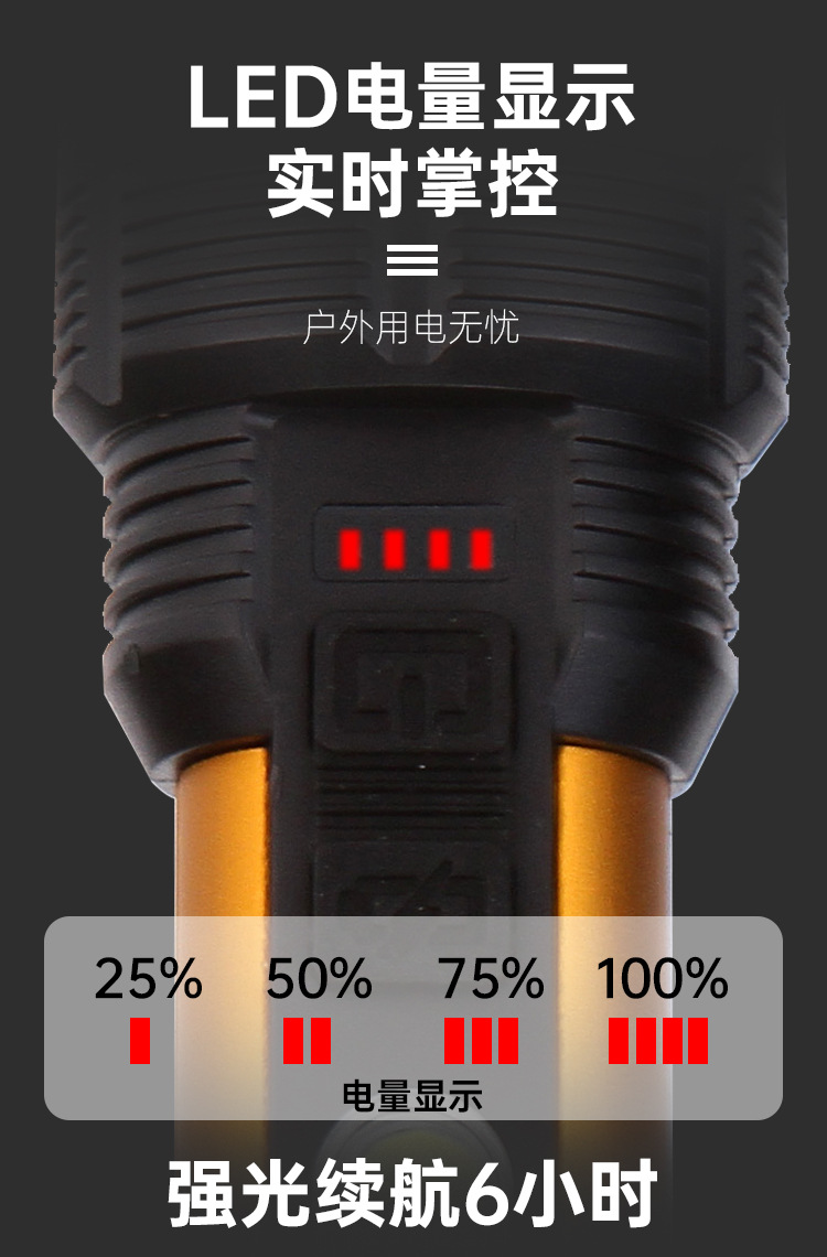 New outdoor portable high-intensity flashlight, charging, large-capacity battery display, high beam, emergency lighting lamp pic 7