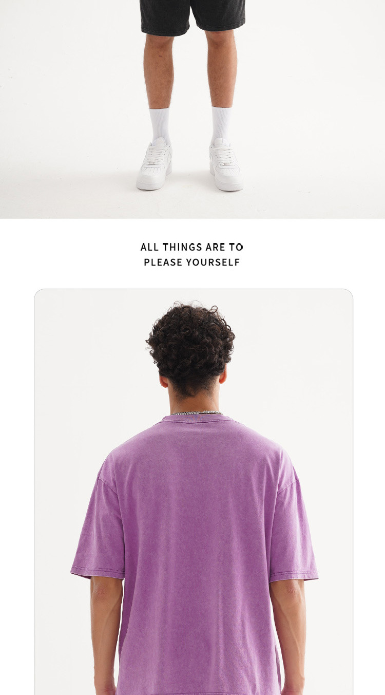 ETAI男装|跨境潮牌重磅水洗做旧t恤美式复古纯色宽松落肩男士短袖详情5