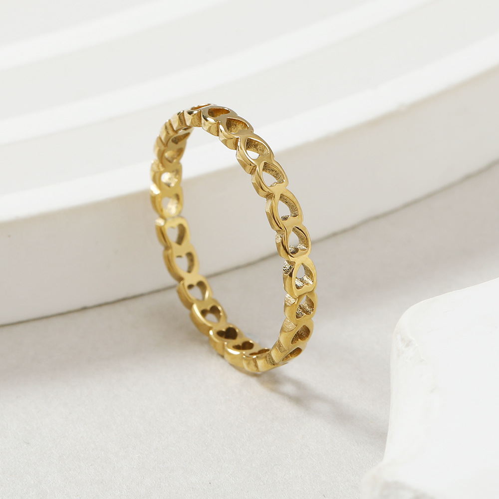 跨境钛钢戒指小众设计切割镂空实心 空心桃心戒指时情侣爱心饰品详情5