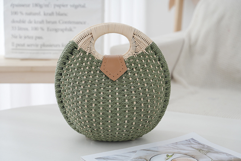夏日简约手提跨境女包手工藤编沙滩草编包百搭时尚编织包休闲包详情16