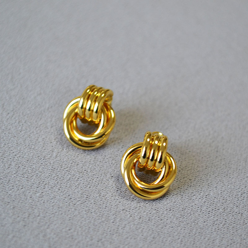 日韩小众设计简约缠绕双环线条黄铜镀金925银针个性气质耳钉耳饰详情2