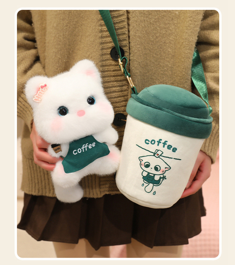 Cute coffee cups, kitten plush toys, backpack dolls, crossbody single-shoulder bags, figurines, girl gifts pic 9