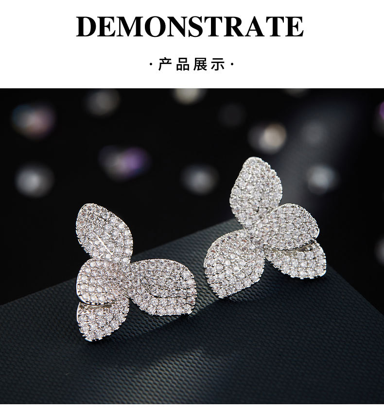 French-style light luxury zirconium petal stud earrings with a simple and high-end feel, copper alloy micro-inlaid zirconium s925 silver needle versatile earrings pic 6
