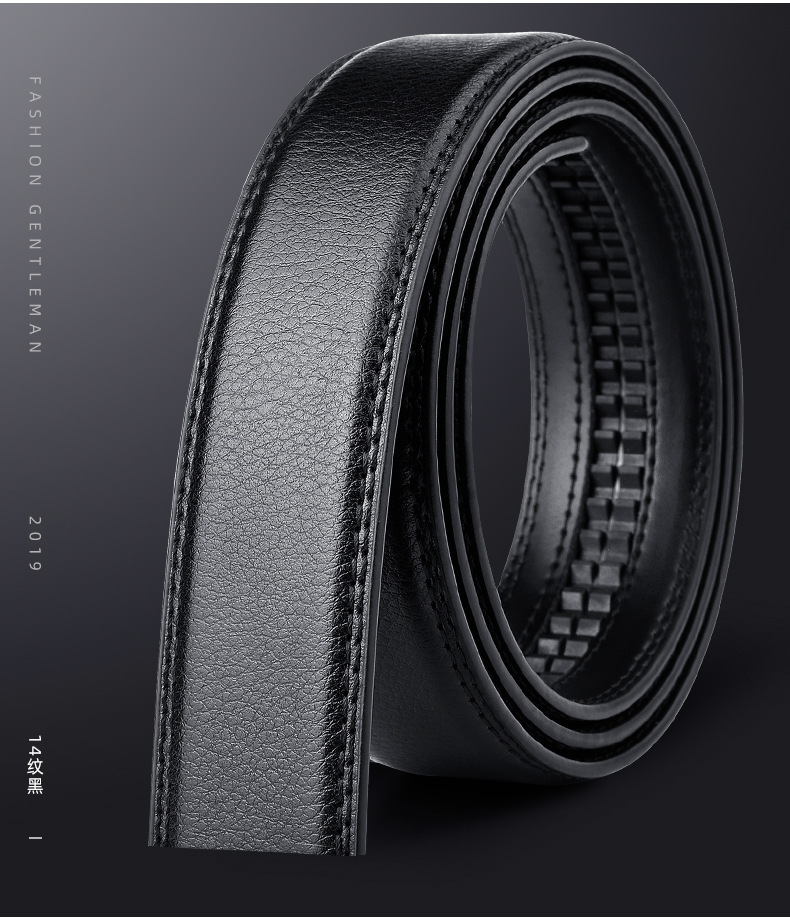 男士真牛皮自动扣腰带商务休闲裤带青年无头皮带条3.5cm服装配饰详情12