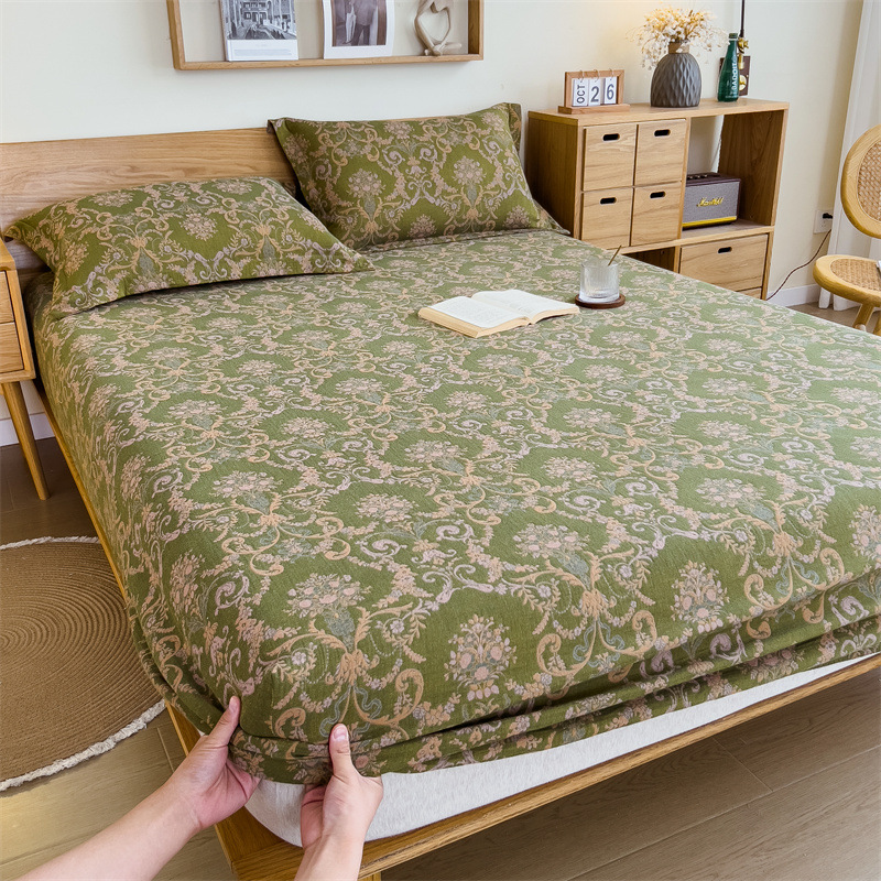 Pure cotton yarn-dyed jacquard double-layer gauze bed cover, single piece of all-cotton gauze mattress protective cover, bedspread, bed cover, single piece of bedding pic 103