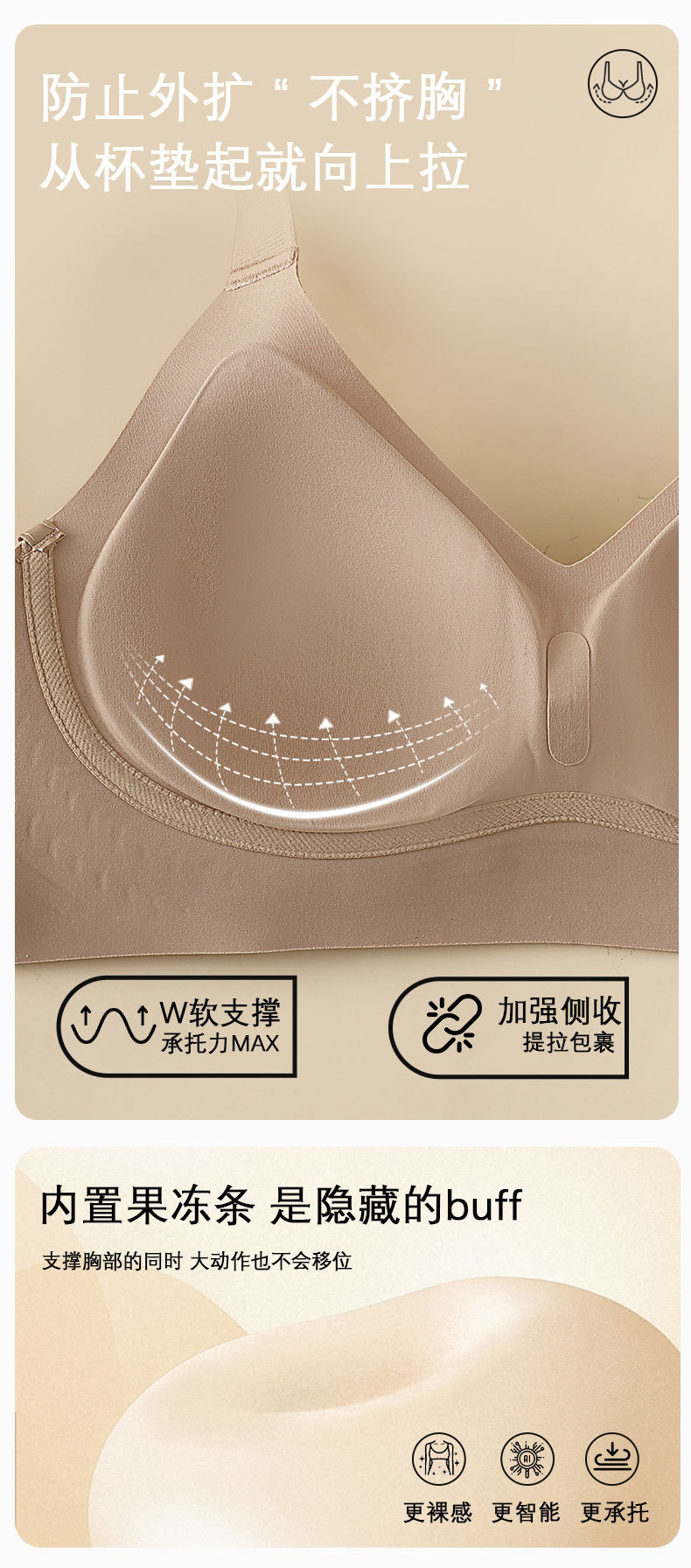 新款粉底液无痕提拉聚拢蕾丝内衣女大胸显小裸感舒适固定文胸罩详情11