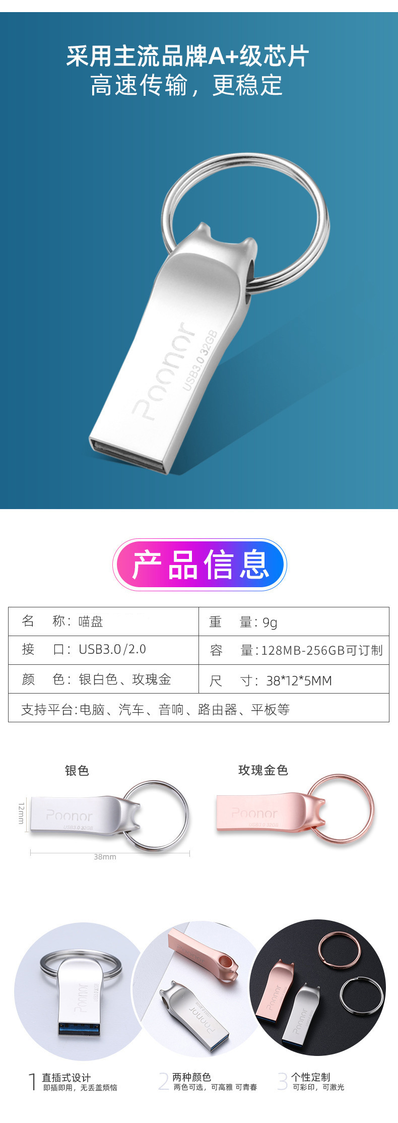 u盘大容量车载u盘16g礼品u盘展会礼品高速u盘3.064g128g工厂批发详情1