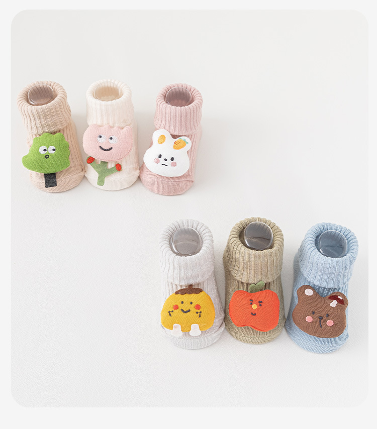 New cartoon double-needle baby socks for autumn and winter, anti-slip and anti-glue newborn socks with bell in the middle tube, 0-9 months old pic 15