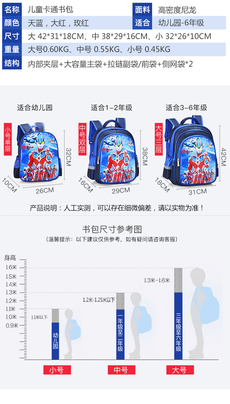 小学生儿童书包男护脊一到六年级奥特曼书包赛罗防雨6到7岁幼儿园详情2