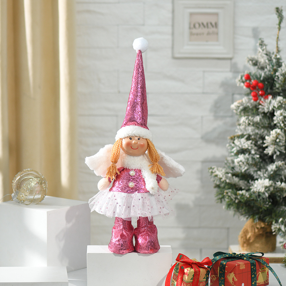 跨境圣诞节卡通玩偶节日橱窗摆件带翅膀小天使布艺毛绒娃娃批发详情7