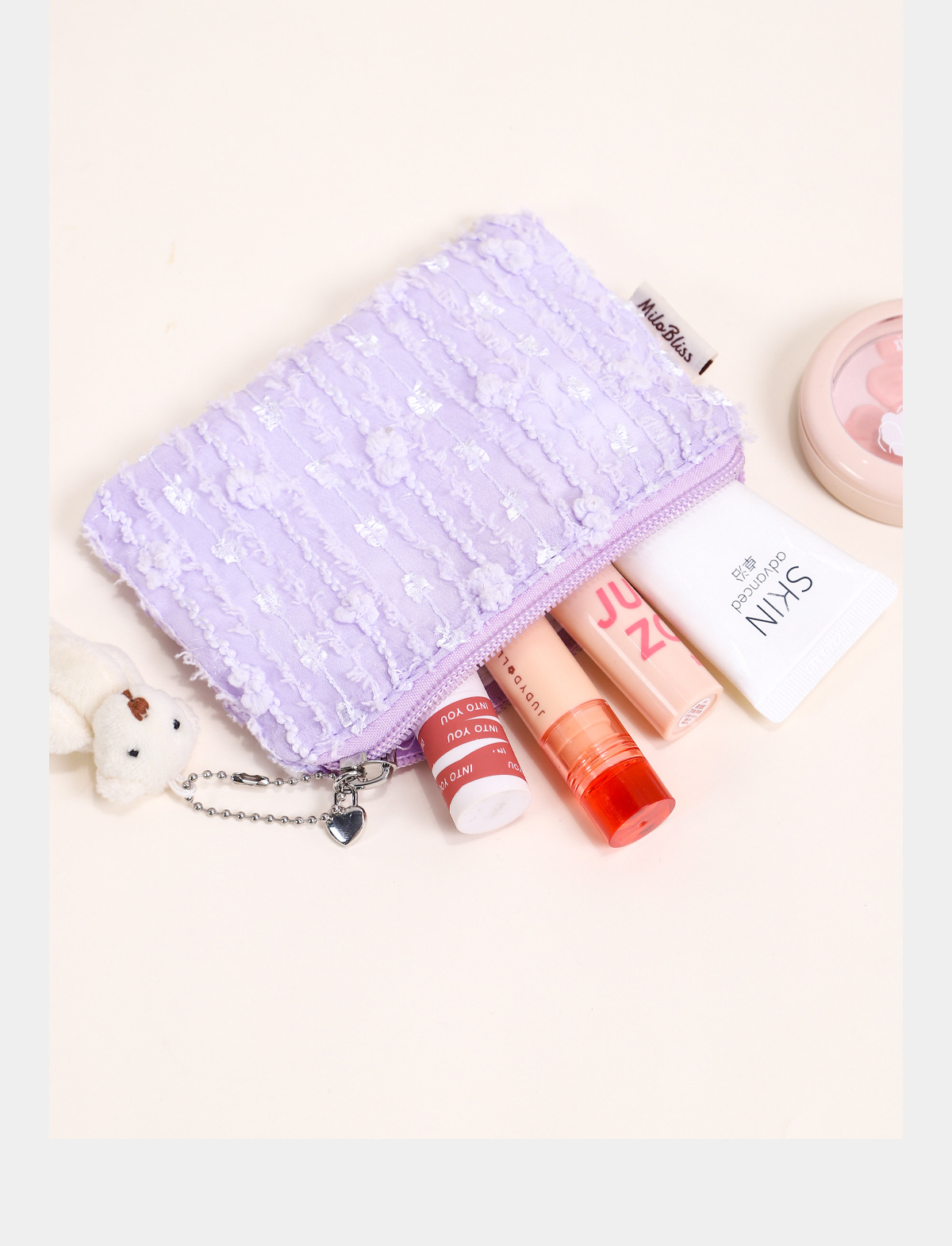 Korean-style ins fresh and clean small coin purse storage bag, chiffon portable skin care products, sweet and cute makeup bag pic 7