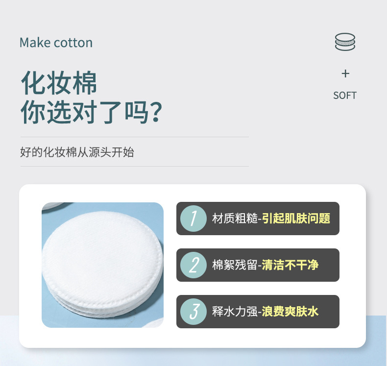 LMLTOP圆棉化妆棉150片装双面双效一次性亲肤湿敷卸妆棉片SY430详情3