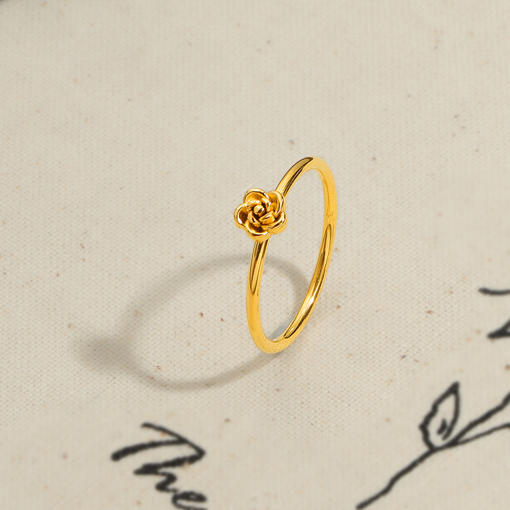 韩式新款ins风玫瑰花朵钛钢戒指女小众高级感时尚简约素圈指环女详情8