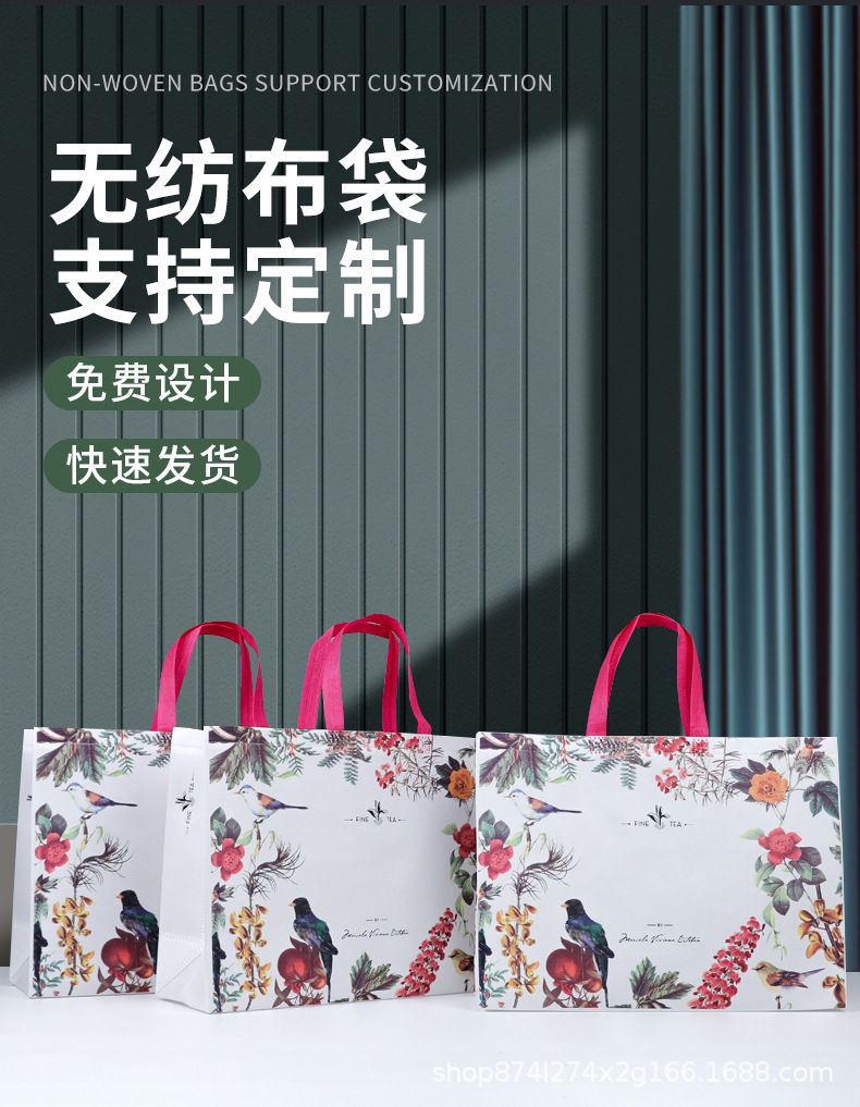 Wholesale non-woven fabric handbags in stock. Fashionable clothing store promotional handbags. Laminated hand-held bags can be printed with logos pic 3