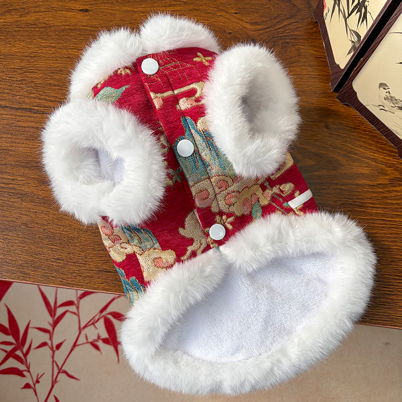 New Year Autumn and Winter double-layer thickened fleece Chinese-style jade rabbit pet dog and cat clothing, clothing and accessories, Tang suits, bichon Frises, Teddy bears pic 6