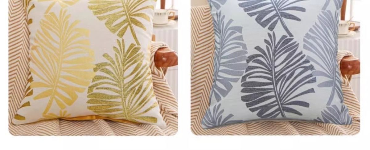 Simple linen, large leaf jacquard fabric, pillowcase, cushion, fabric sofa, pillow, living room, office pic 9