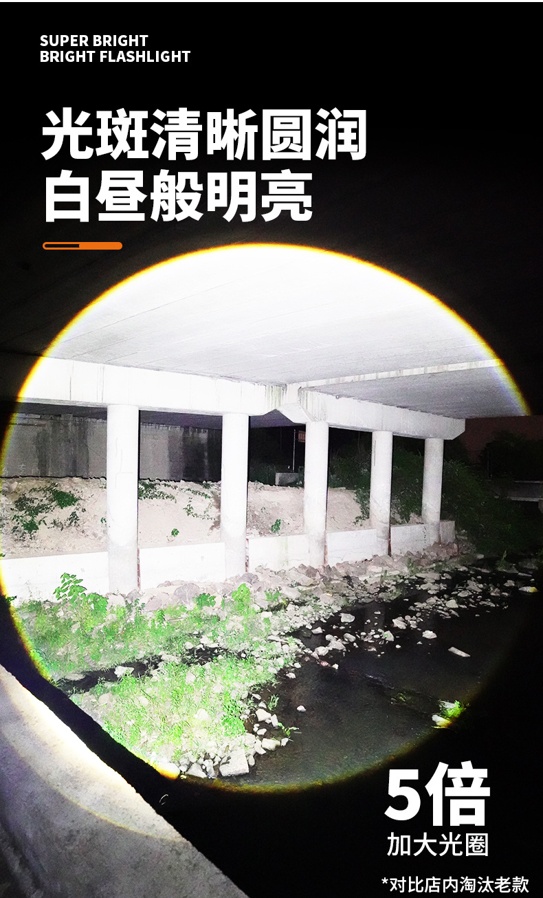 手电筒强光充电超亮家用户外小型便携式迷你变焦远射登山照明灯详情5