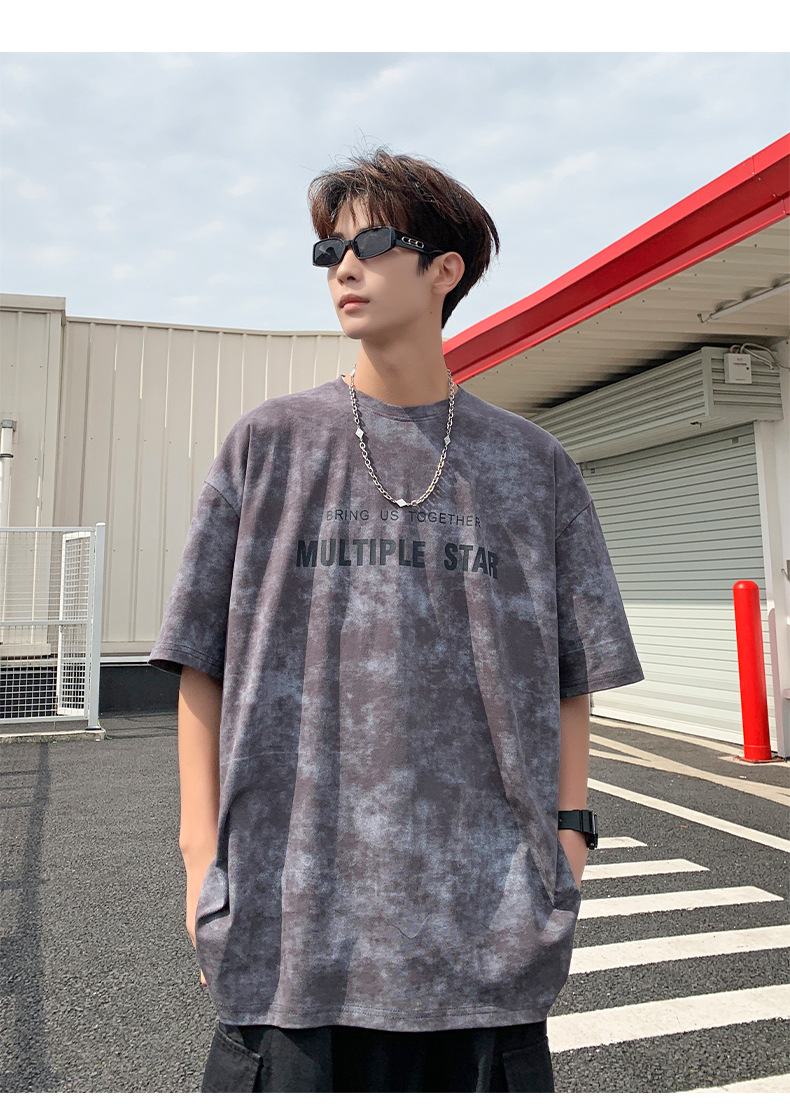 American short-sleeved T-shirt for men in summer 2025, a new trendy brand with tie-dye design, casual round neck and versatile five-quarter sleeves pic 19
