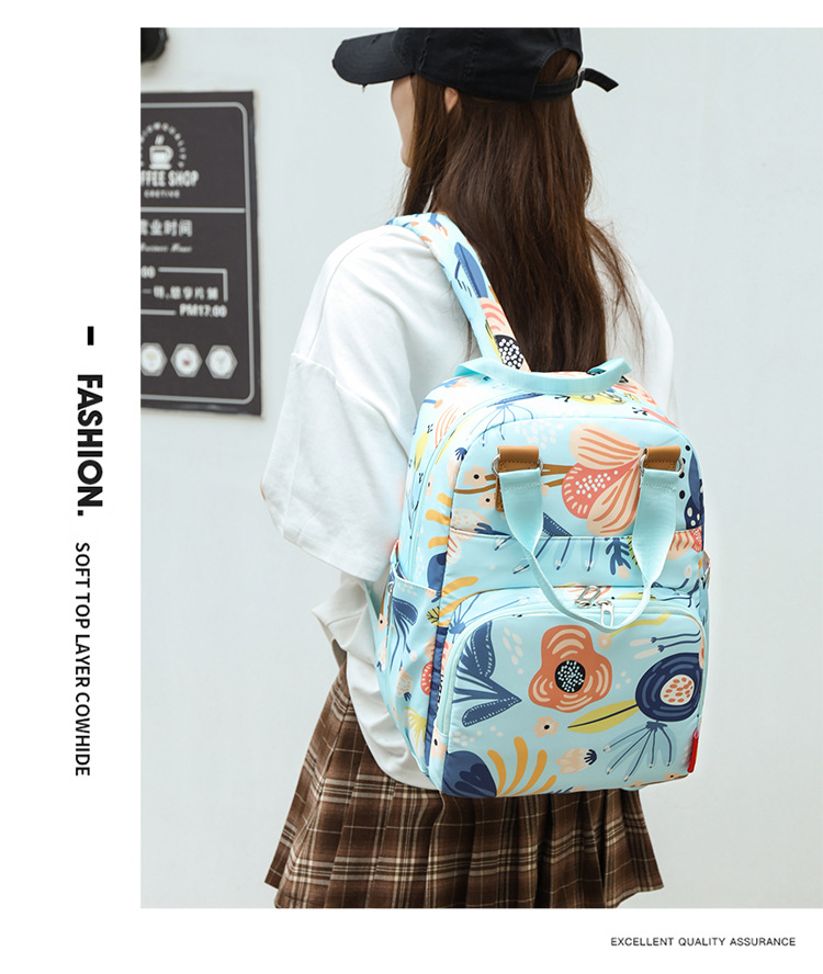 印花大容量外出双肩包时尚女背包婴儿奶瓶保温跨境热销母婴妈妈包详情19