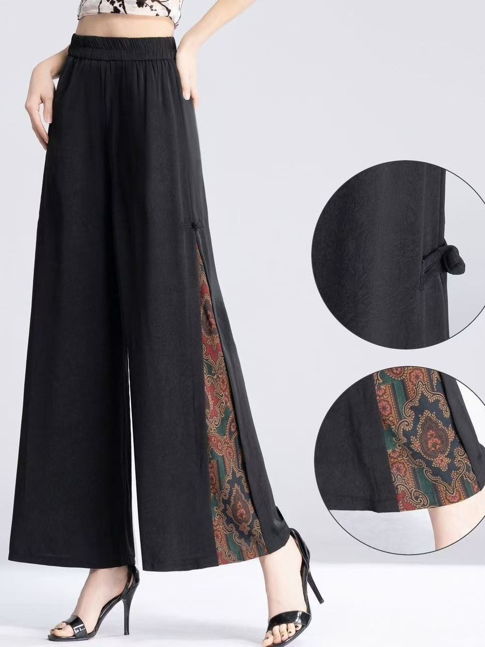 国潮【古风古韵阔腿裤】夏季新款中国风裙裤女高腰薄款绣花开叉阔腿裤详情6