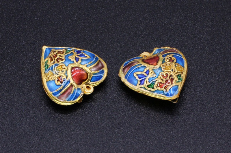 Traditional high-temperature enamel mechanism silver-blue ancient-style DIY jewelry accessory pendant, Thai blue 18*18 with a chicken heart ring pic 3