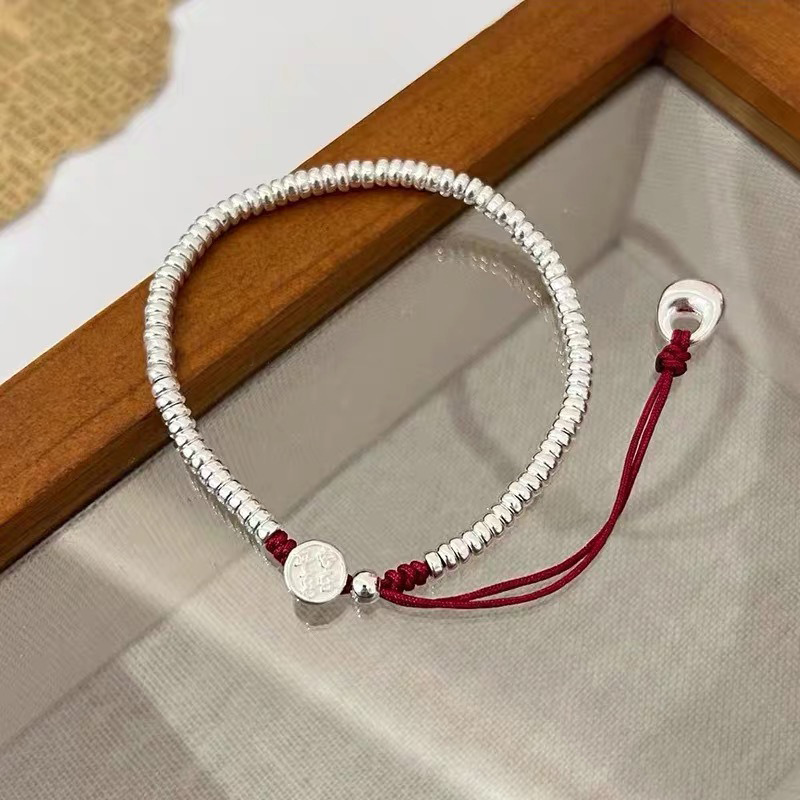 Safe and Joyful s925 sterling Silver bracelet for Women, a niche red string bracelet with an ins style, a versatile bracelet pic 2