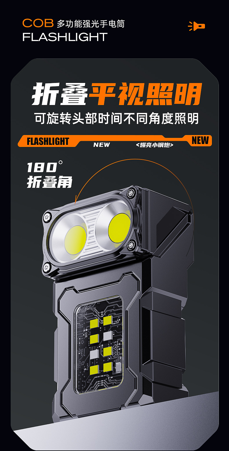 LED手电筒强光超亮充电便携长续航夹帽灯户外专用多功能COB工作灯详情5