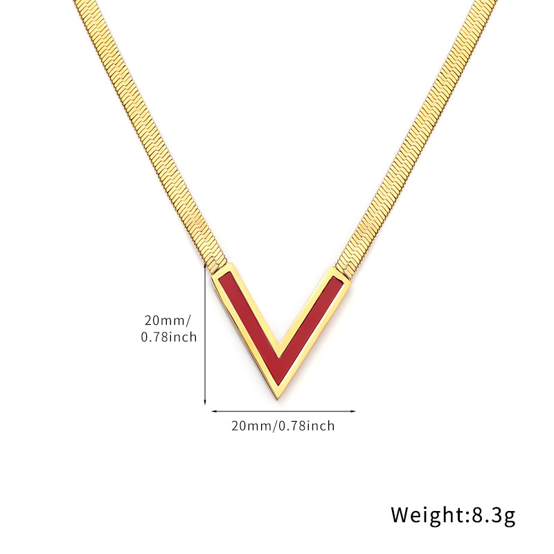 A sexy V-shaped pendant, flat snake chain necklace, retro and unique stainless steel 18K plated jewelry for women, a cross-border bestseller from Europe and America pic 1