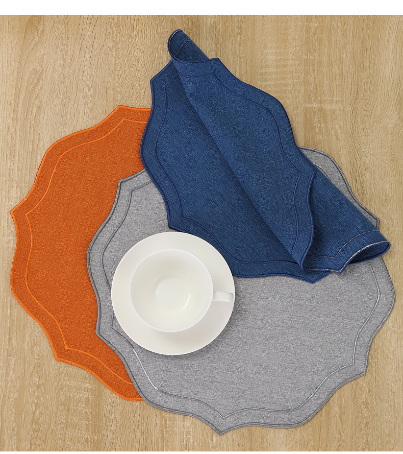 国潮高级感异形棉麻西餐垫亚麻纯色布艺隔热垫轻奢餐桌欧式绣花餐垫详情15