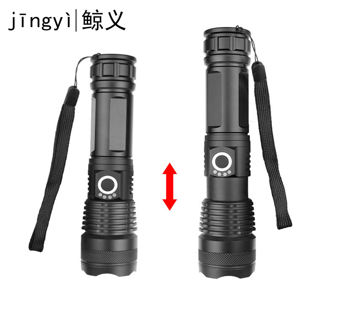New cross-border XHP50 aluminum alloy telescopic flashlight with battery level display and USB charging P50 high-intensity flashlight pic 5
