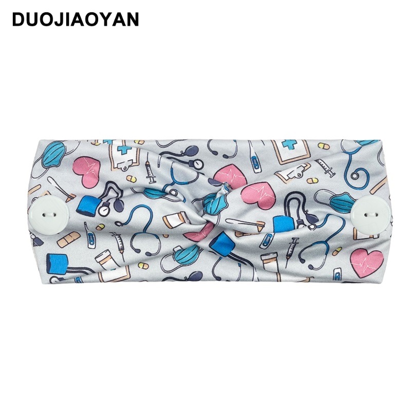 New European and American medical headband, anti-strangling button mask, headscarf, cross stretch printed wide tie headband, medical headscarf pic 28