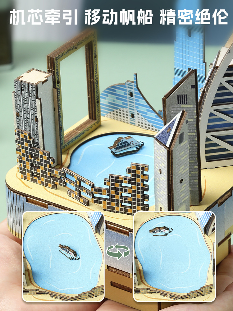 Cross-border new product, national trend and fun wooden music box, DIY handcrafted world-famous architecture, adult toy pic 8