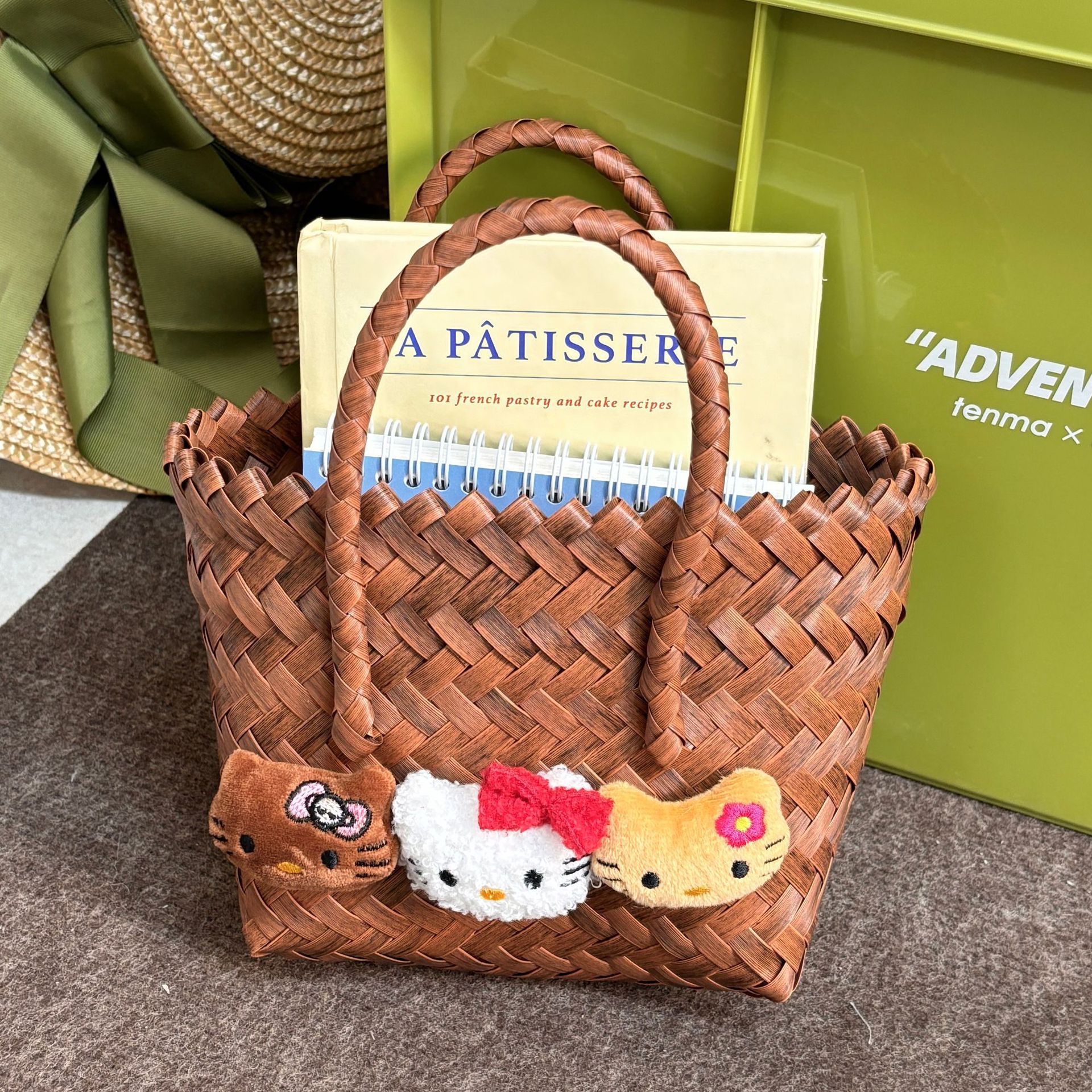 小红书同款夏日猫咪仿藤编宝宝手工制作可爱菜篮子手提包沙滩包女详情4