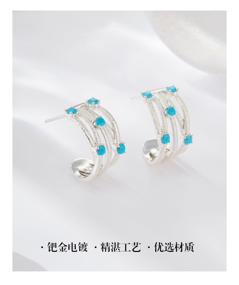 源头工厂轻奢高级感多层蓝松石耳钉铜合金拉丝镶锆S925银针女耳饰详情13
